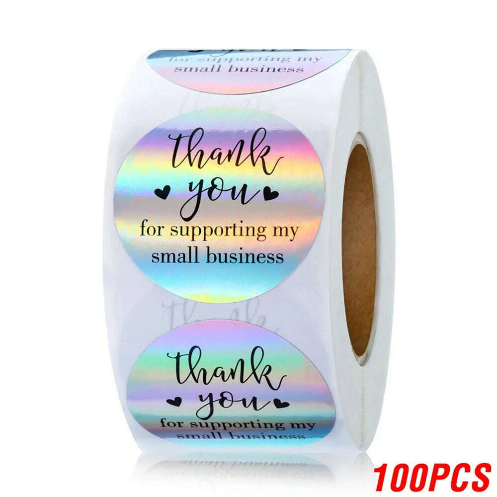 KIMLUD, 100-500pcs Rainbow Laser Thank You Stickers 1inch Small Business Stickers  Adhesive Labels for Boutiques Wrapping Supplies, QY1315-100pcs, KIMLUD APPAREL - Womens Clothes