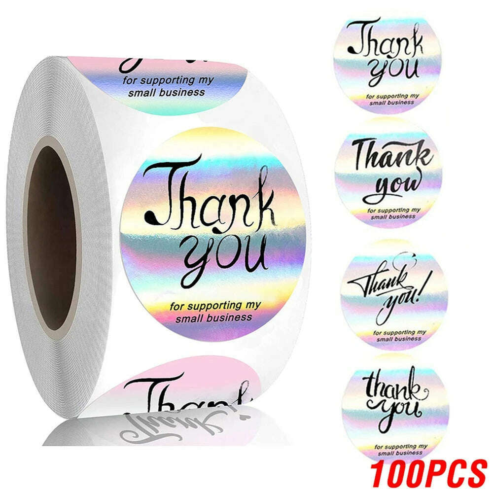 100-500pcs Rainbow Laser Thank You Stickers 1inch Small Business Stickers Adhesive Labels for Boutiques Wrapping Supplies - KIMLUD