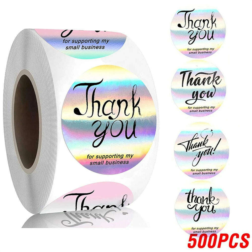 100-500pcs Rainbow Laser Thank You Stickers 1inch Small Business Stickers Adhesive Labels for Boutiques Wrapping Supplies - KIMLUD