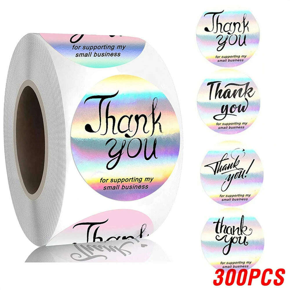 KIMLUD, 100-500pcs Rainbow Laser Thank You Stickers 1inch Small Business Stickers  Adhesive Labels for Boutiques Wrapping Supplies, QY943-300pcs, KIMLUD APPAREL - Womens Clothes