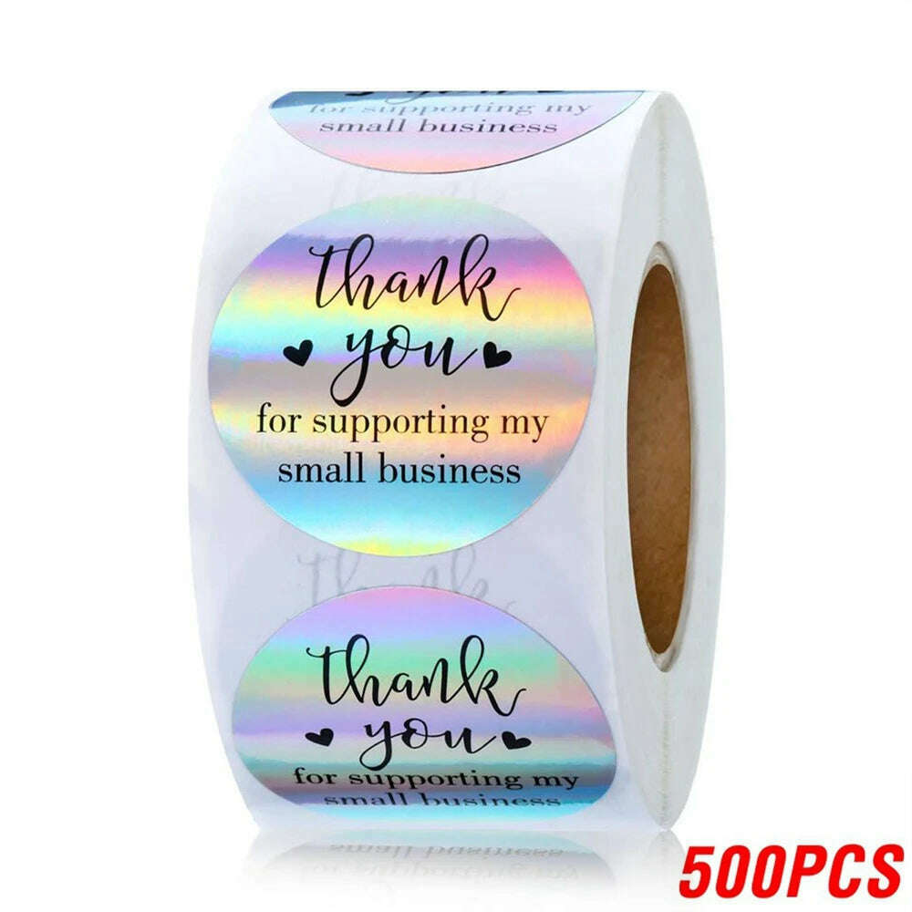 100-500pcs Rainbow Laser Thank You Stickers 1inch Small Business Stickers Adhesive Labels for Boutiques Wrapping Supplies - KIMLUD