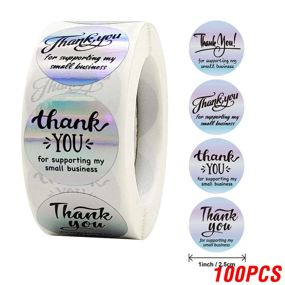 100-500pcs Rainbow Laser Thank You Stickers 1inch Small Business Stickers Adhesive Labels for Boutiques Wrapping Supplies - KIMLUD