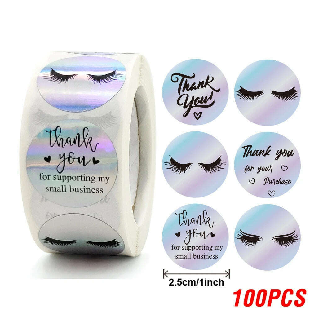 100-500pcs Rainbow Laser Thank You Stickers 1inch Small Business Stickers Adhesive Labels for Boutiques Wrapping Supplies - KIMLUD