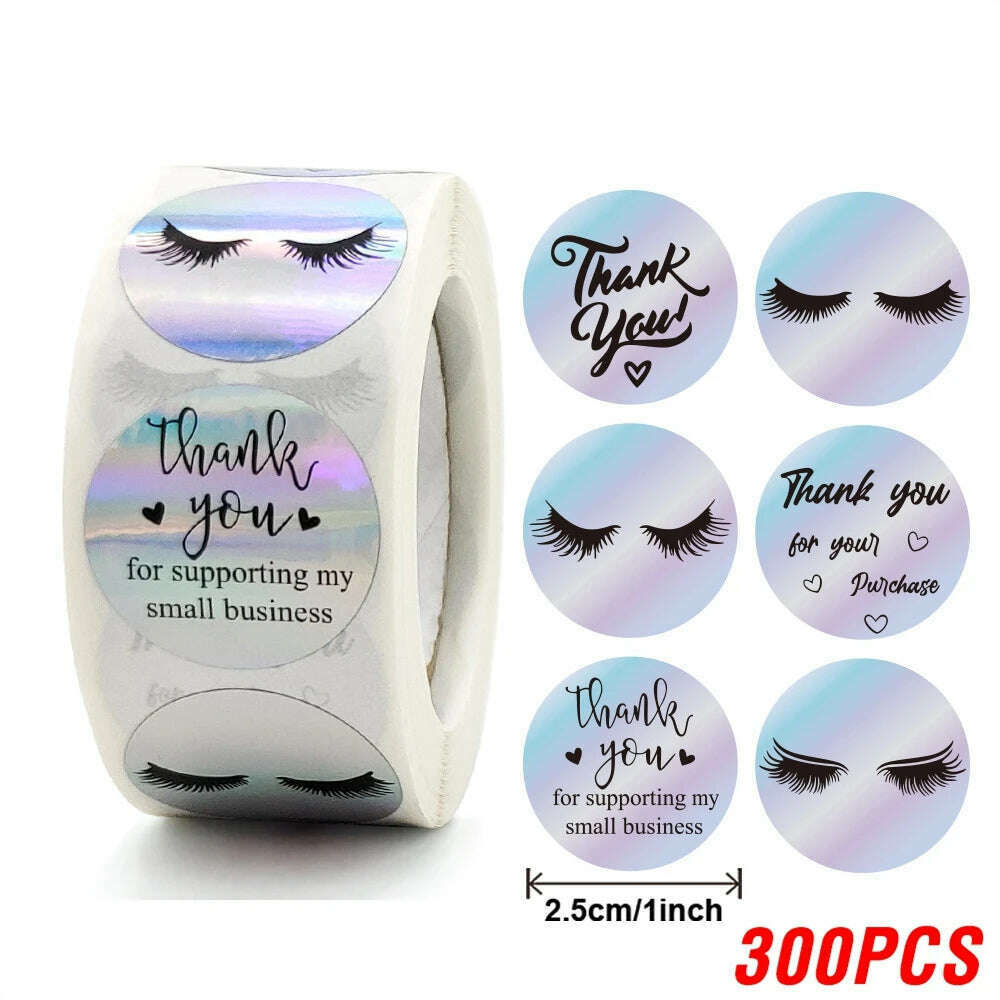 KIMLUD, 100-500pcs Rainbow Laser Thank You Stickers 1inch Small Business Stickers  Adhesive Labels for Boutiques Wrapping Supplies, QY941-300pcs, KIMLUD APPAREL - Womens Clothes