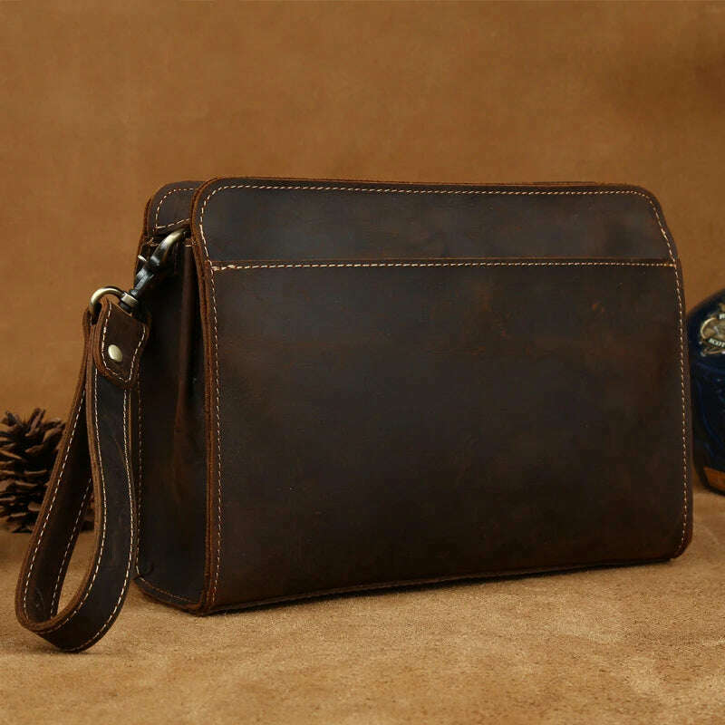 100% Genuine Leather Clutch Bag With Wrist Band Ipad Iphone Clutches For Male Men Hand Bag Real Cowskin Clutch Purse Gift - KIMLUD