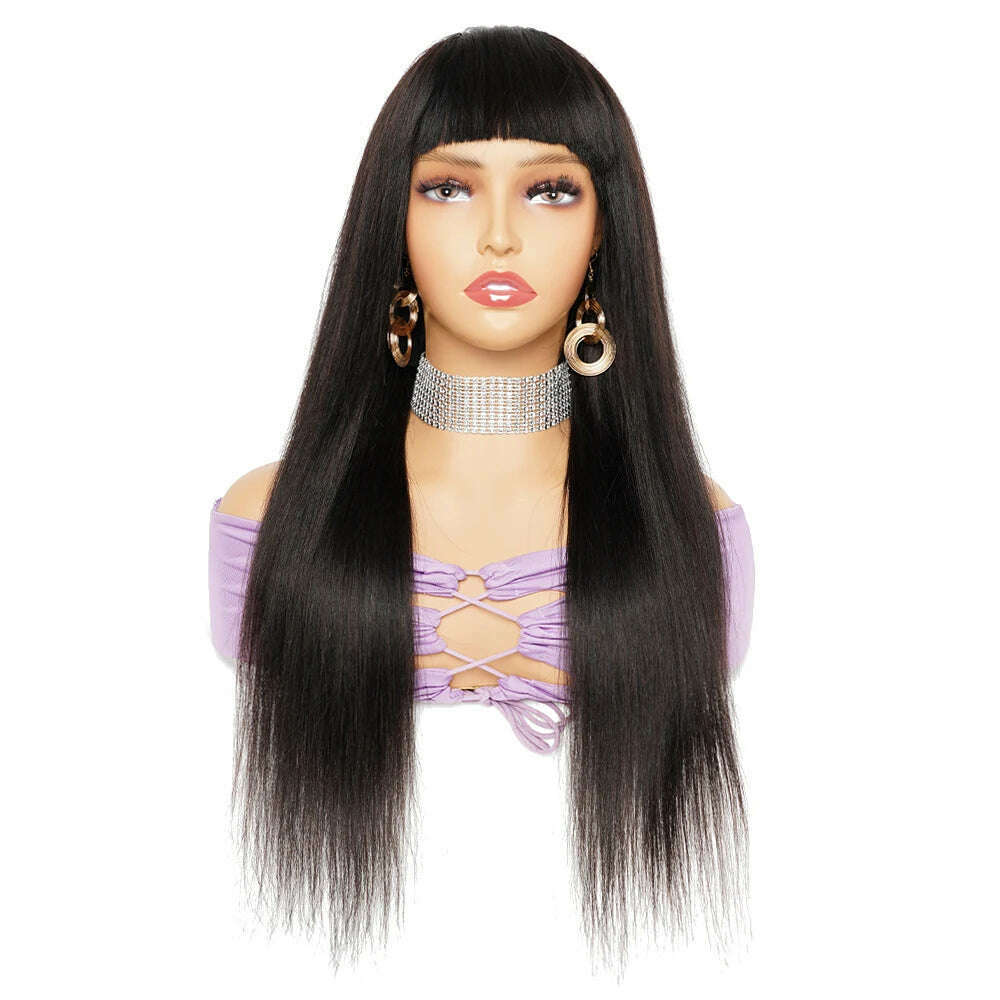 100% Human Hair Wigs Full Wig with Bang Brown Natural Black Color Long Straight Machine Made Wig with Fringe Bobbi Collection - KIMLUD