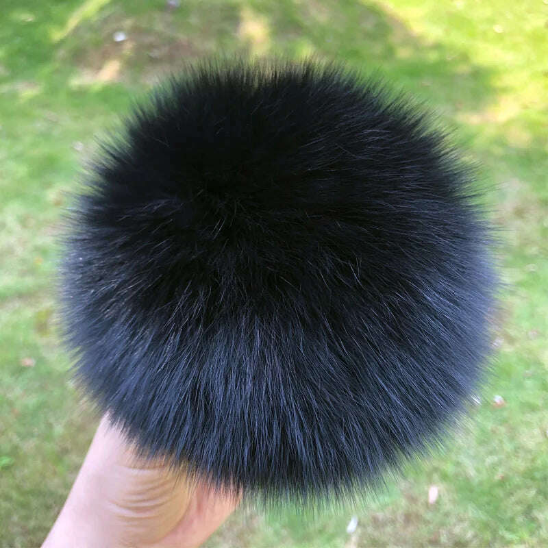 KIMLUD, 100% natural fox fur pompom raccoon fur pom  pom for hat beanies DIY Fur Pompon For Caps Bags Scarf Accessories, fox black, KIMLUD APPAREL - Womens Clothes