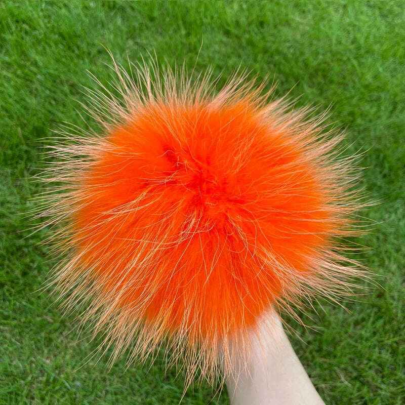 KIMLUD, 100% natural fox fur pompom raccoon fur pom  pom for hat beanies DIY Fur Pompon For Caps Bags Scarf Accessories, raccoon orange, KIMLUD APPAREL - Womens Clothes