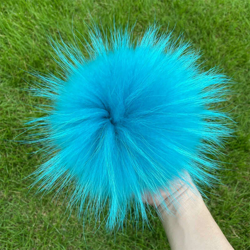 KIMLUD, 100% natural fox fur pompom raccoon fur pom  pom for hat beanies DIY Fur Pompon For Caps Bags Scarf Accessories, raccoon sky blue, KIMLUD APPAREL - Womens Clothes