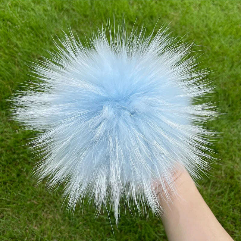 KIMLUD, 100% natural fox fur pompom raccoon fur pom  pom for hat beanies DIY Fur Pompon For Caps Bags Scarf Accessories, raccoon light blue, KIMLUD APPAREL - Womens Clothes