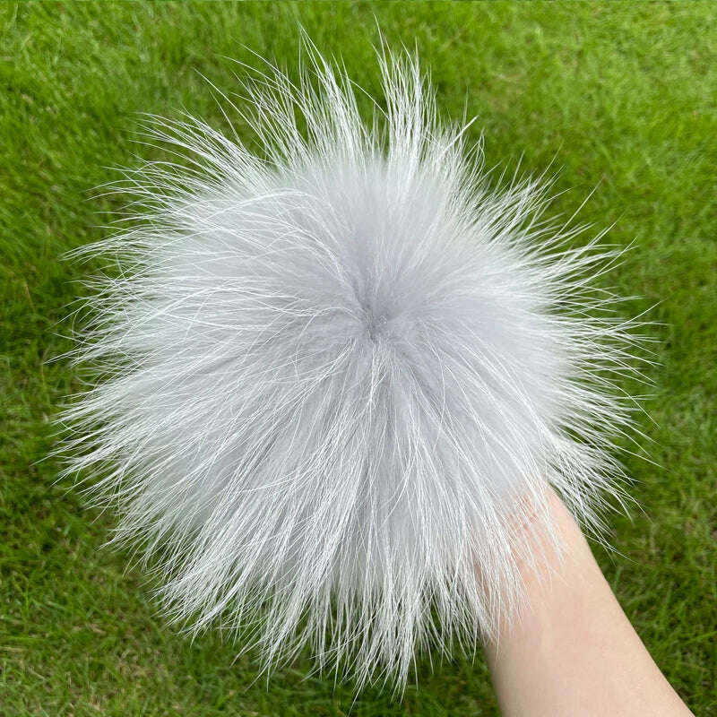 KIMLUD, 100% natural fox fur pompom raccoon fur pom  pom for hat beanies DIY Fur Pompon For Caps Bags Scarf Accessories, raccoon light gray, KIMLUD APPAREL - Womens Clothes