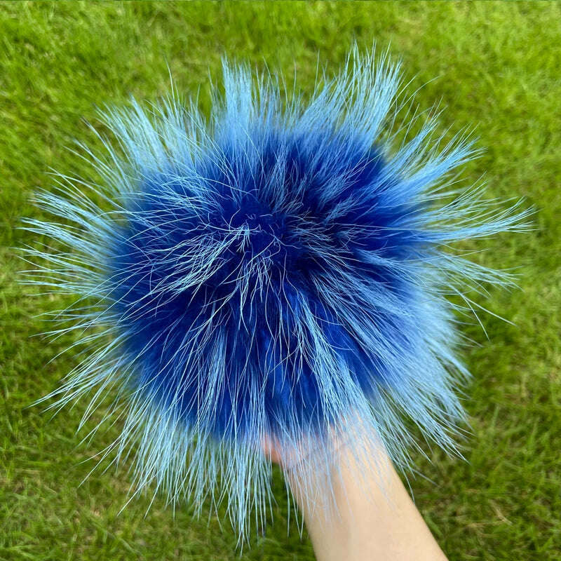 KIMLUD, 100% natural fox fur pompom raccoon fur pom  pom for hat beanies DIY Fur Pompon For Caps Bags Scarf Accessories, raccoon blue, KIMLUD APPAREL - Womens Clothes