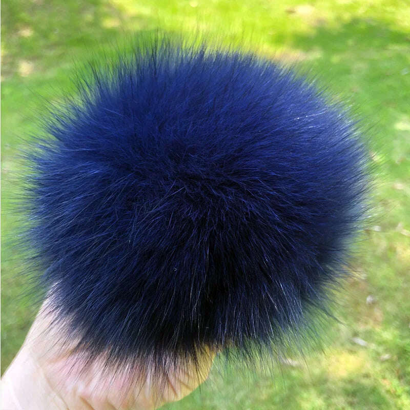 KIMLUD, 100% natural fox fur pompom raccoon fur pom  pom for hat beanies DIY Fur Pompon For Caps Bags Scarf Accessories, fox navy, KIMLUD APPAREL - Womens Clothes