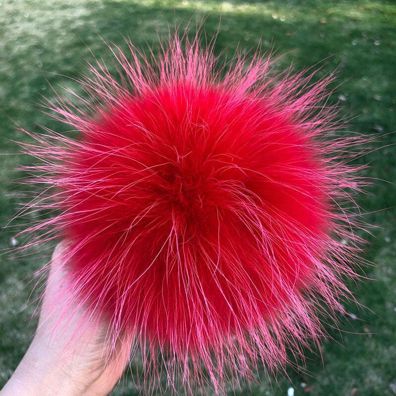 KIMLUD, 100% natural fox fur pompom raccoon fur pom  pom for hat beanies DIY Fur Pompon For Caps Bags Scarf Accessories, raccoon red, KIMLUD APPAREL - Womens Clothes