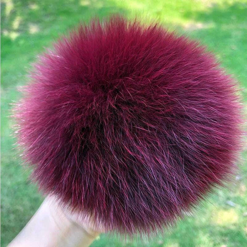 KIMLUD, 100% natural fox fur pompom raccoon fur pom  pom for hat beanies DIY Fur Pompon For Caps Bags Scarf Accessories, fox wine red, KIMLUD APPAREL - Womens Clothes