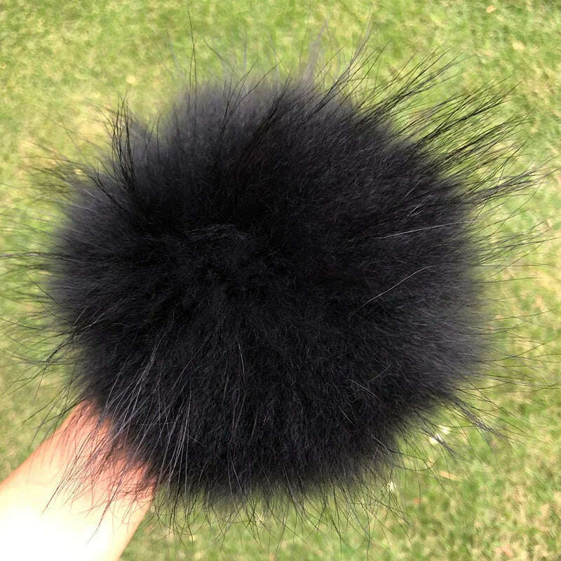 KIMLUD, 100% natural fox fur pompom raccoon fur pom  pom for hat beanies DIY Fur Pompon For Caps Bags Scarf Accessories, raccoon black, KIMLUD APPAREL - Womens Clothes