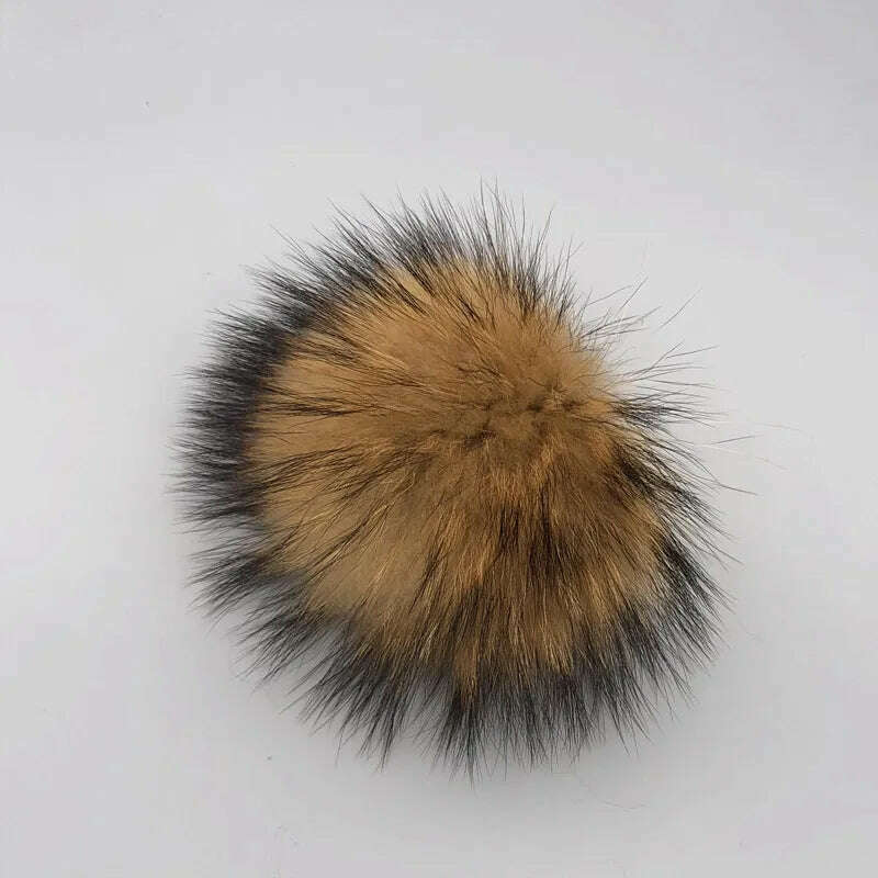 KIMLUD, 100% natural fox fur pompom raccoon fur pom  pom for hat beanies DIY Fur Pompon For Caps Bags Scarf Accessories, natural color 13cm, KIMLUD APPAREL - Womens Clothes