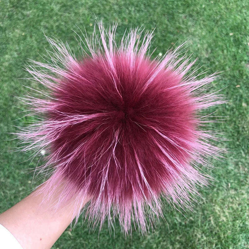 KIMLUD, 100% natural fox fur pompom raccoon fur pom  pom for hat beanies DIY Fur Pompon For Caps Bags Scarf Accessories, raccoon wine red, KIMLUD APPAREL - Womens Clothes