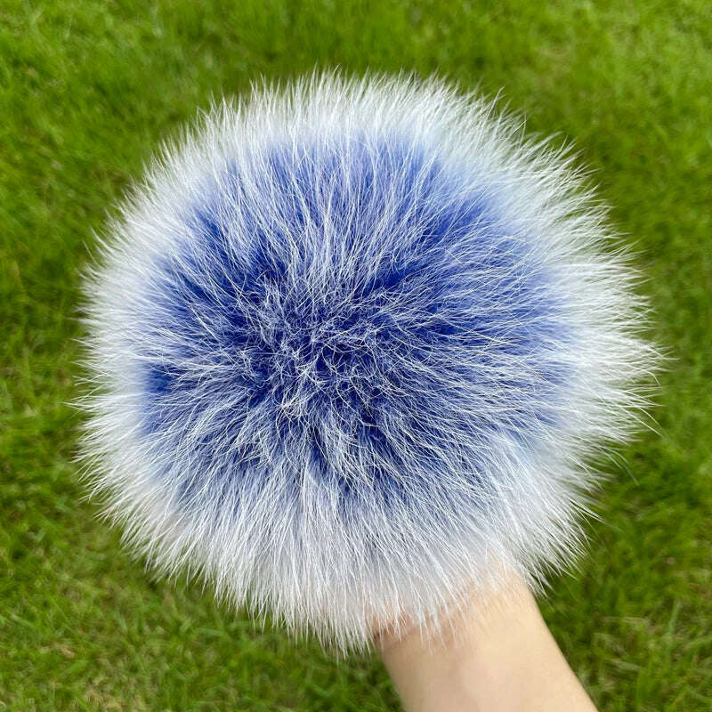 KIMLUD, 100% natural fox fur pompom raccoon fur pom  pom for hat beanies DIY Fur Pompon For Caps Bags Scarf Accessories, fox blue 2, KIMLUD APPAREL - Womens Clothes