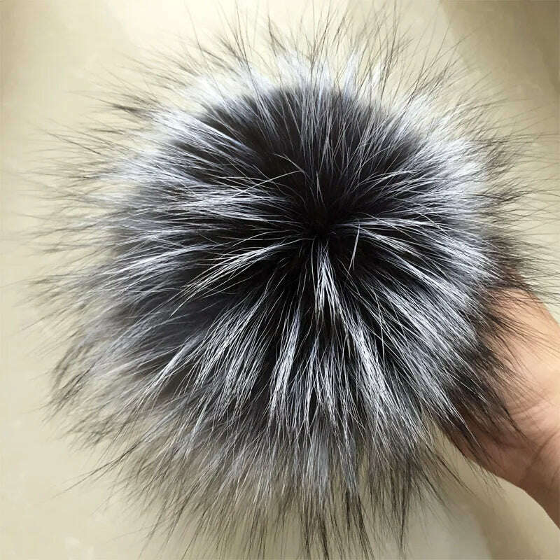 KIMLUD, 100% natural fox fur pompom raccoon fur pom  pom for hat beanies DIY Fur Pompon For Caps Bags Scarf Accessories, silver fox, KIMLUD APPAREL - Womens Clothes