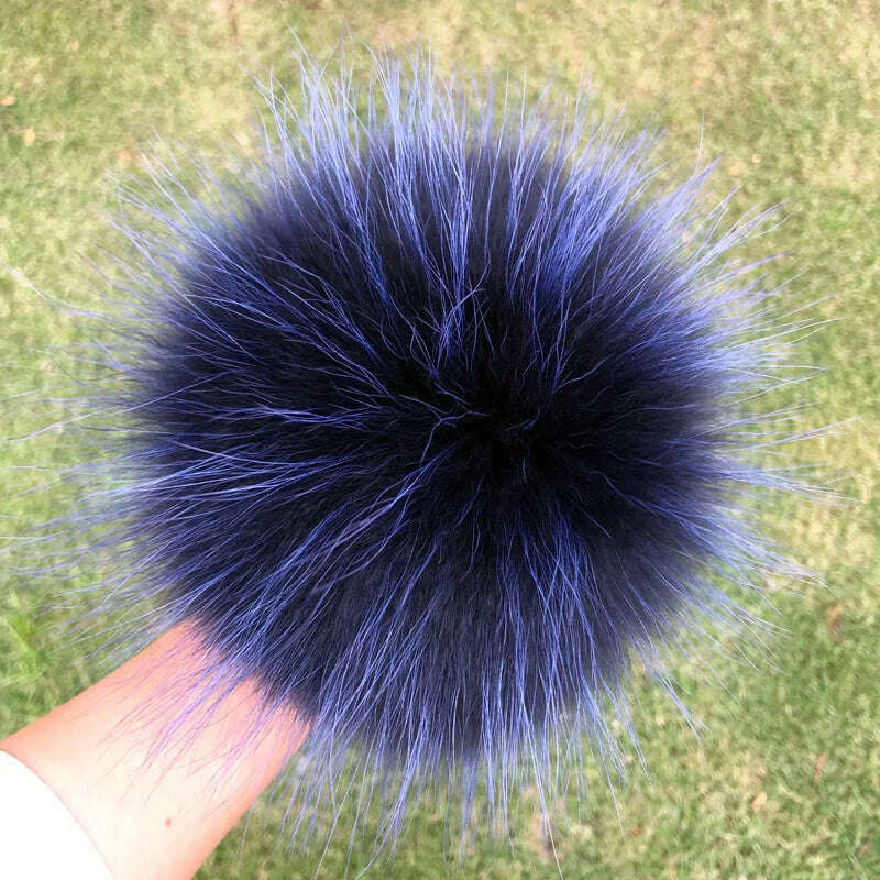 KIMLUD, 100% natural fox fur pompom raccoon fur pom  pom for hat beanies DIY Fur Pompon For Caps Bags Scarf Accessories, raccoon navy, KIMLUD APPAREL - Womens Clothes