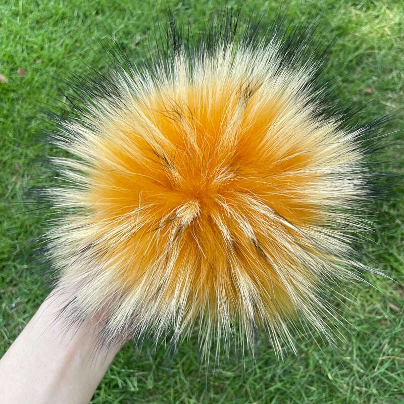 KIMLUD, 100% natural fox fur pompom raccoon fur pom  pom for hat beanies DIY Fur Pompon For Caps Bags Scarf Accessories, raccoon yellow, KIMLUD APPAREL - Womens Clothes