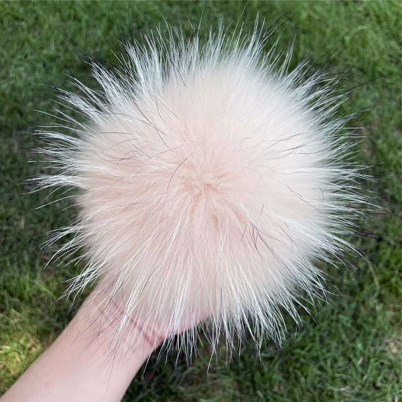 KIMLUD, 100% natural fox fur pompom raccoon fur pom  pom for hat beanies DIY Fur Pompon For Caps Bags Scarf Accessories, raccoon beige, KIMLUD APPAREL - Womens Clothes