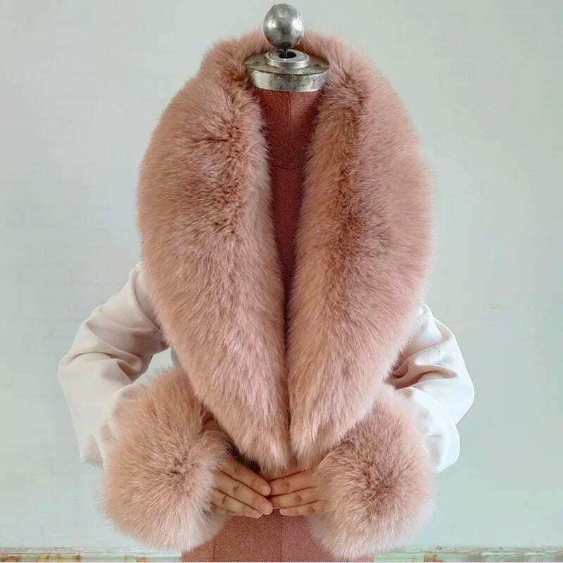 100% Natural Fox Fur Scarf And Cuff Set Women Winter Jacket Fur Collar Authentic Neck Scarves Luxury Fox Fur Warm Neck Warmers - KIMLUD