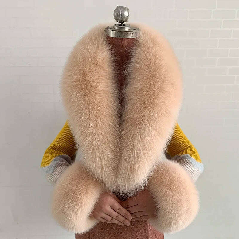 100% Natural Fox Fur Scarf And Cuff Set Women Winter Jacket Fur Collar Authentic Neck Scarves Luxury Fox Fur Warm Neck Warmers - KIMLUD