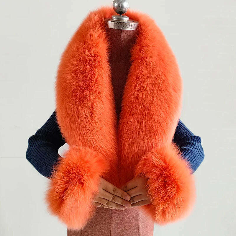 100% Natural Fox Fur Scarf And Cuff Set Women Winter Jacket Fur Collar Authentic Neck Scarves Luxury Fox Fur Warm Neck Warmers - KIMLUD