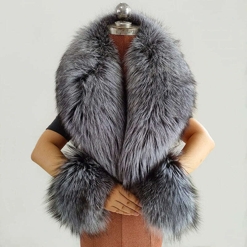 100% Natural Fox Fur Scarf And Cuff Set Women Winter Jacket Fur Collar Authentic Neck Scarves Luxury Fox Fur Warm Neck Warmers - KIMLUD