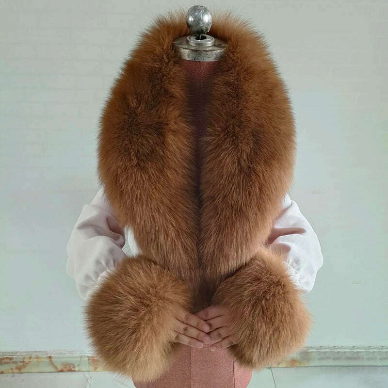 100% Natural Fox Fur Scarf And Cuff Set Women Winter Jacket Fur Collar Authentic Neck Scarves Luxury Fox Fur Warm Neck Warmers - KIMLUD