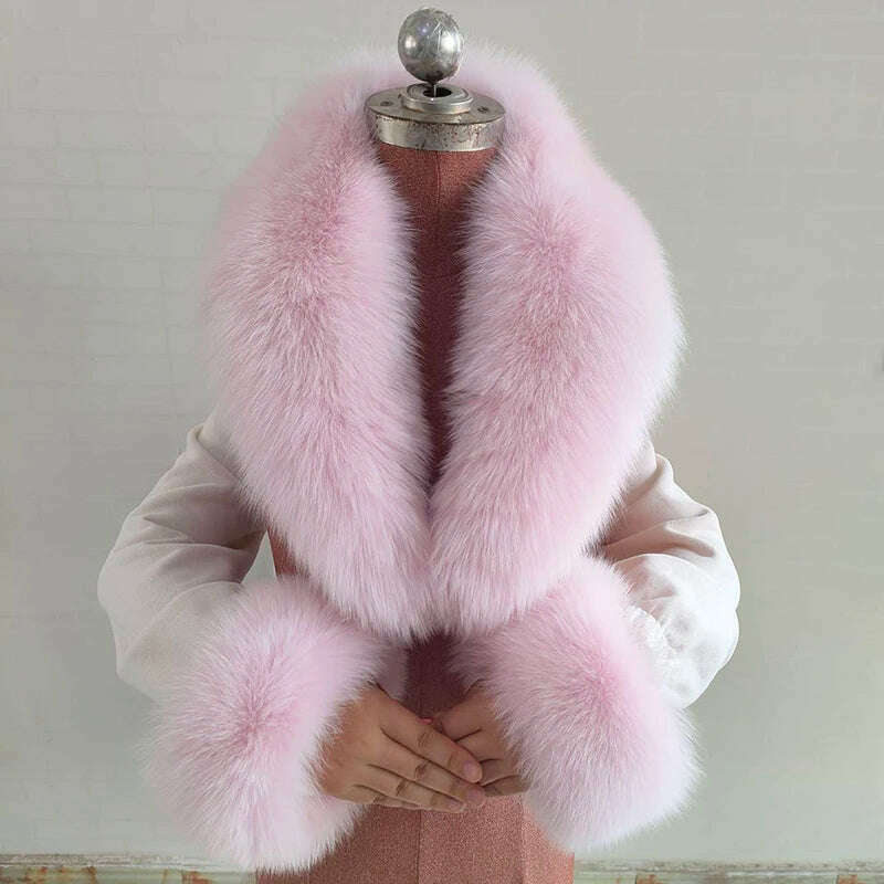 100% Natural Fox Fur Scarf And Cuff Set Women Winter Jacket Fur Collar Authentic Neck Scarves Luxury Fox Fur Warm Neck Warmers - KIMLUD