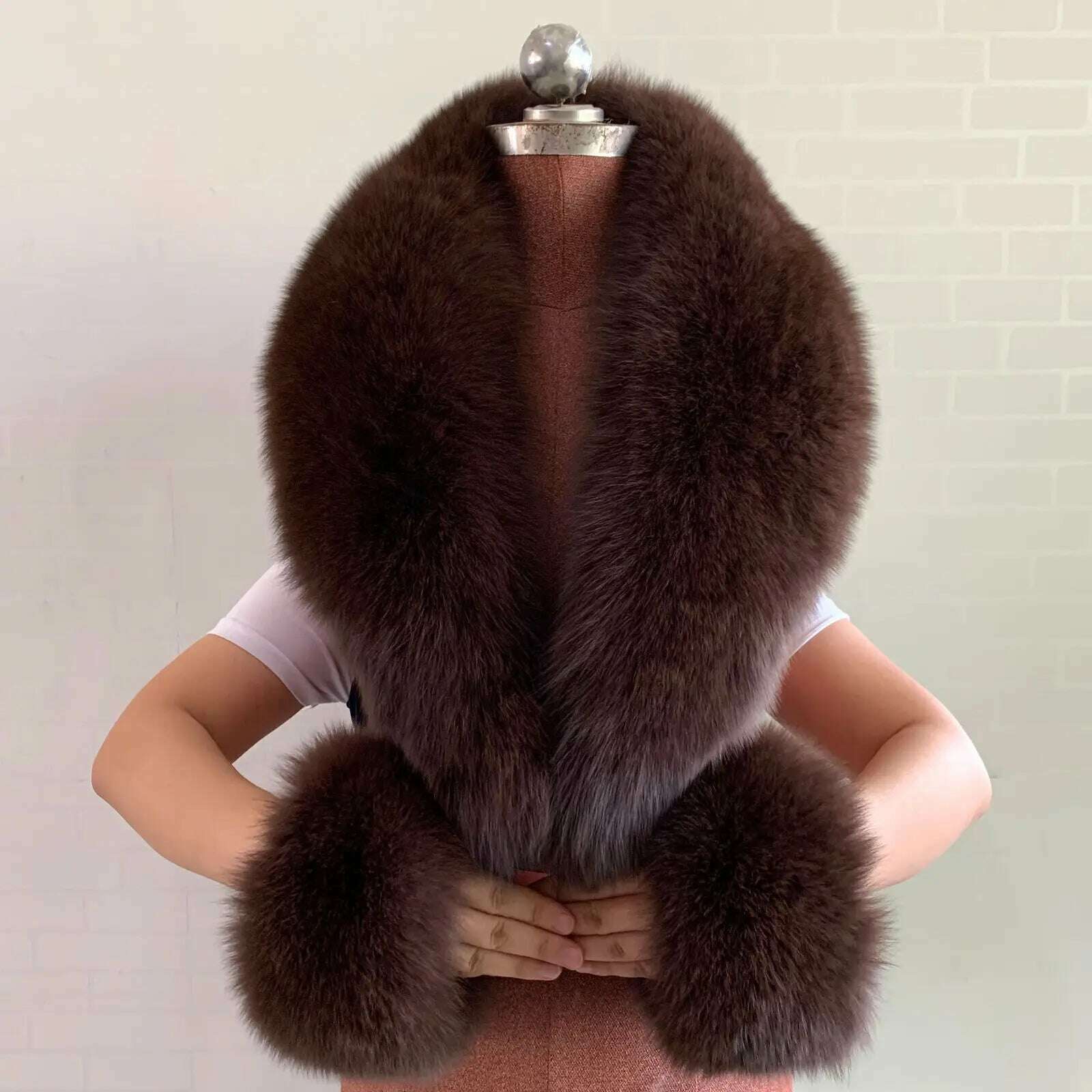 100% Natural Fox Fur Scarf And Cuff Set Women Winter Jacket Fur Collar Authentic Neck Scarves Luxury Fox Fur Warm Neck Warmers - KIMLUD