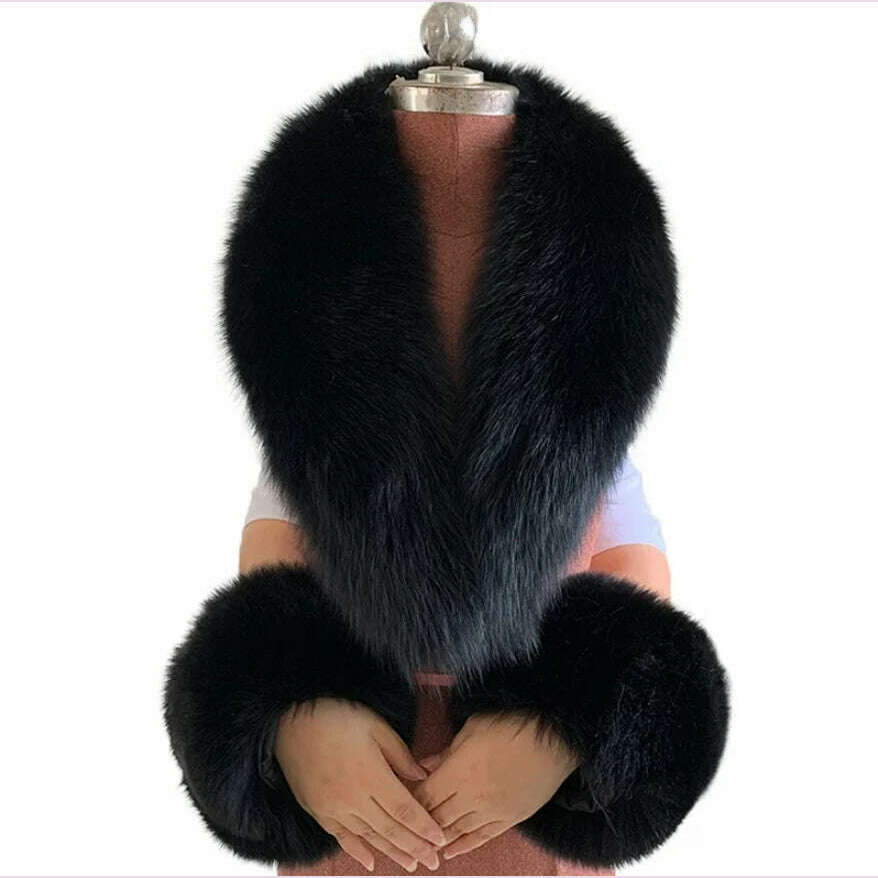 100% Natural Fox Fur Scarf And Cuff Set Women Winter Jacket Fur Collar Authentic Neck Scarves Luxury Fox Fur Warm Neck Warmers - KIMLUD