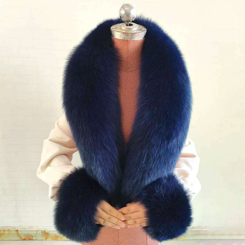 100% Natural Fox Fur Scarf And Cuff Set Women Winter Jacket Fur Collar Authentic Neck Scarves Luxury Fox Fur Warm Neck Warmers - KIMLUD