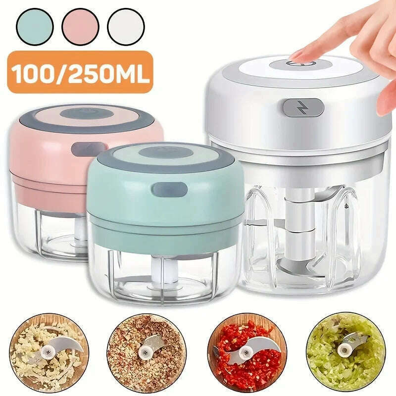 100/250ml Wireless Electric Garlic Masher Vegetable Fruit Cutter Kitchen Gadgets for Home USB Portable Food Crusher Meat Grinder - KIMLUD