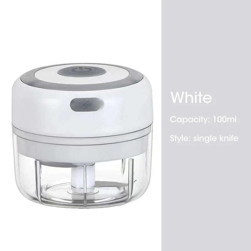 KIMLUD, 100/300mL Mini Electric Garlic Chopper USB Charging Ginger Masher Machine Sturdy Durable Chili Vegetable Crusher Kitchen Tool, 100ml white, KIMLUD APPAREL - Womens Clothes