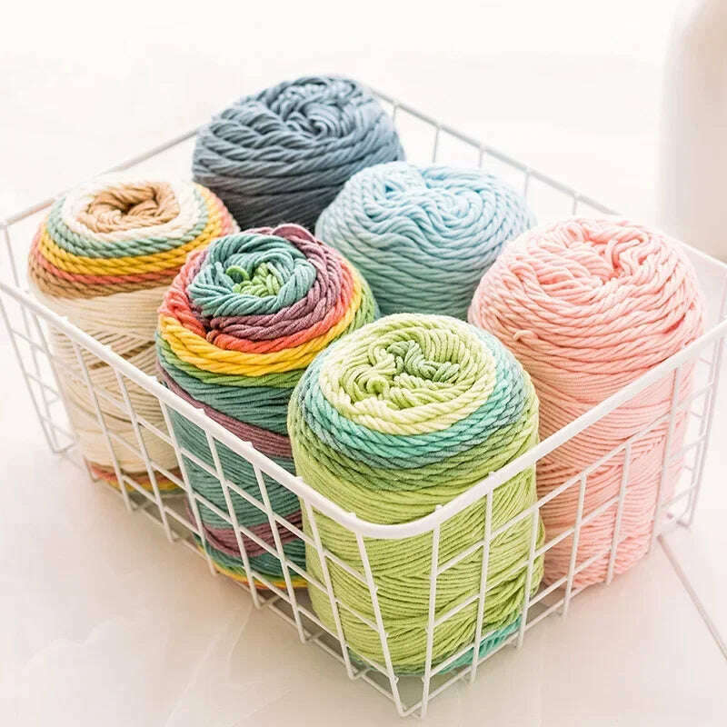 KIMLUD, 100g Rainbow Cotton Yarn Segment dyeing 5 strands of Milk Cotton Yarn DIY Hand knitted Sofa cushion Pillow Yarn 193meters, KIMLUD Womens Clothes