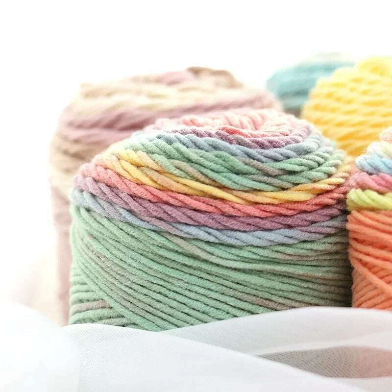 KIMLUD, 100g Rainbow Cotton Yarn Segment dyeing 5 strands of Milk Cotton Yarn DIY Hand knitted Sofa cushion Pillow Yarn 193meters, KIMLUD Womens Clothes