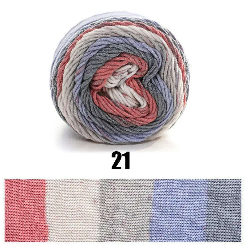 KIMLUD, 100g Rainbow Cotton Yarn Segment dyeing 5 strands of Milk Cotton Yarn DIY Hand knitted Sofa cushion Pillow Yarn 193meters, 1pc 21, KIMLUD APPAREL - Womens Clothes