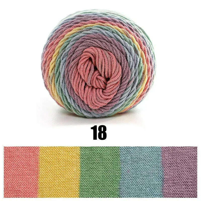 KIMLUD, 100g Rainbow Cotton Yarn Segment dyeing 5 strands of Milk Cotton Yarn DIY Hand knitted Sofa cushion Pillow Yarn 193meters, KIMLUD Womens Clothes