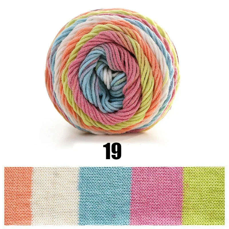 KIMLUD, 100g Rainbow Cotton Yarn Segment dyeing 5 strands of Milk Cotton Yarn DIY Hand knitted Sofa cushion Pillow Yarn 193meters, 1pc 19, KIMLUD APPAREL - Womens Clothes