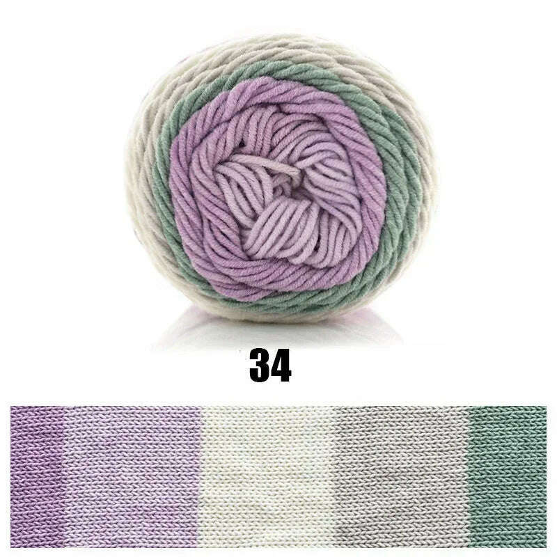 KIMLUD, 100g Rainbow Cotton Yarn Segment dyeing 5 strands of Milk Cotton Yarn DIY Hand knitted Sofa cushion Pillow Yarn 193meters, 1pc 34, KIMLUD APPAREL - Womens Clothes