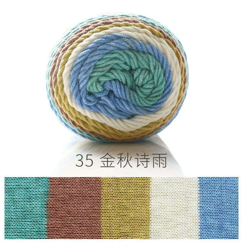 KIMLUD, 100g Rainbow Cotton Yarn Segment dyeing 5 strands of Milk Cotton Yarn DIY Hand knitted Sofa cushion Pillow Yarn 193meters, 1pc 35, KIMLUD APPAREL - Womens Clothes