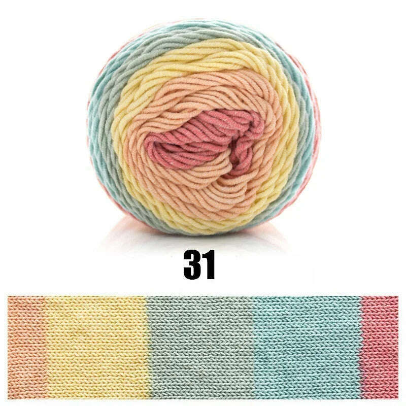 KIMLUD, 100g Rainbow Cotton Yarn Segment dyeing 5 strands of Milk Cotton Yarn DIY Hand knitted Sofa cushion Pillow Yarn 193meters, 1pc 31, KIMLUD APPAREL - Womens Clothes