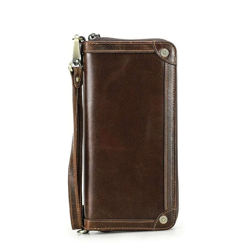 KIMLUD, 100%Genuine Leather Men Long Wallet Large Capacity Male Clutch Zipper Coin Cellphone Pocket Card Holder Casual Purse, Coffee / CHINA, KIMLUD APPAREL - Womens Clothes