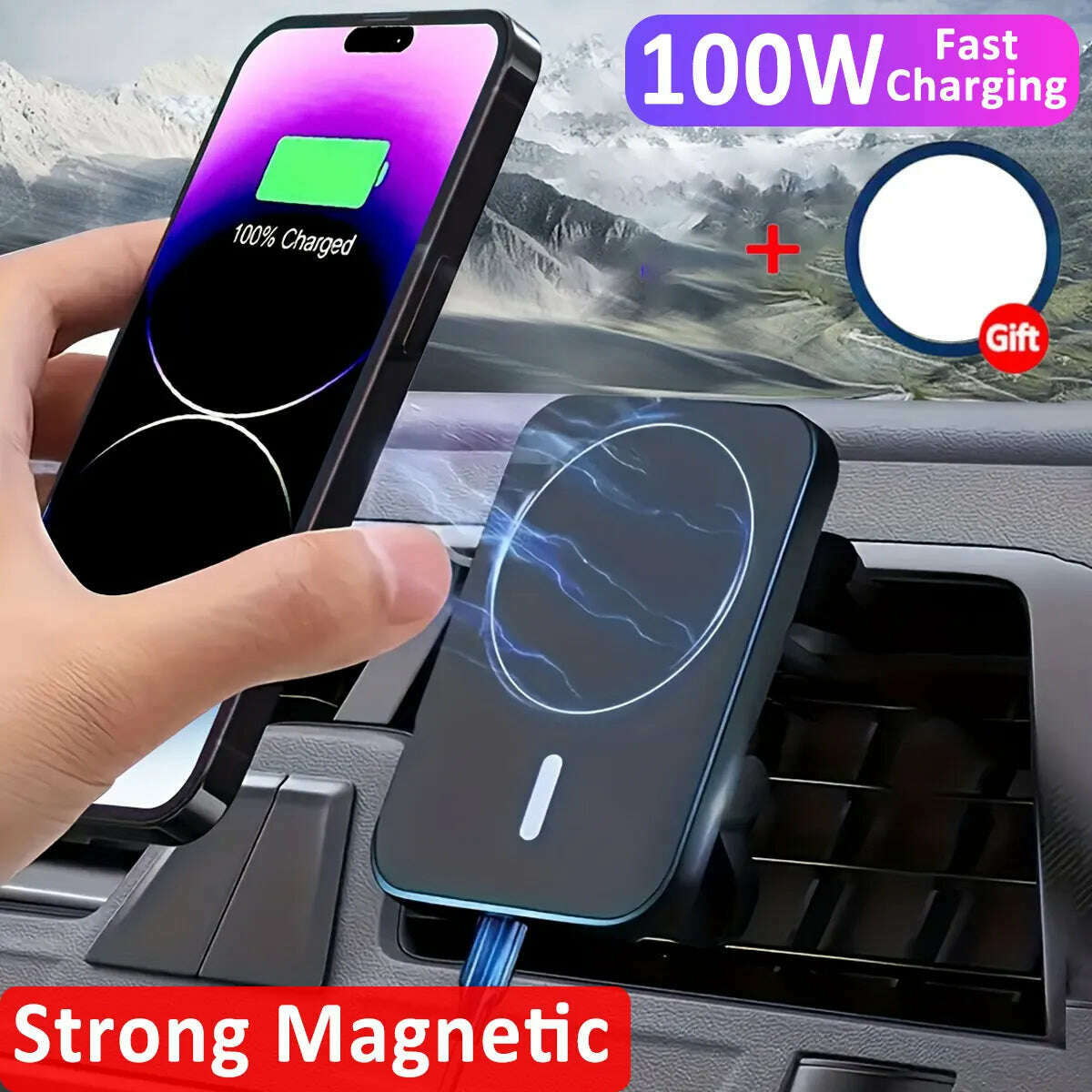 100W Fast Car Wireless Chargers Magnetic Car Air Vent Phone Holder for iPhone 13 14 15 Pro Max Samsung Macsafe Charging Station - KIMLUD