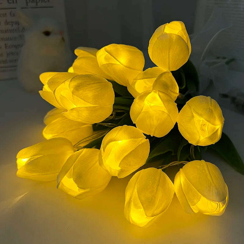 KIMLUD, 10/15Heads 13inch Led Glowing Artificial Tulip Flower Bouquet Decorations for Home/Office/Garden Fake Flower with Lights Battrty, KIMLUD Womens Clothes