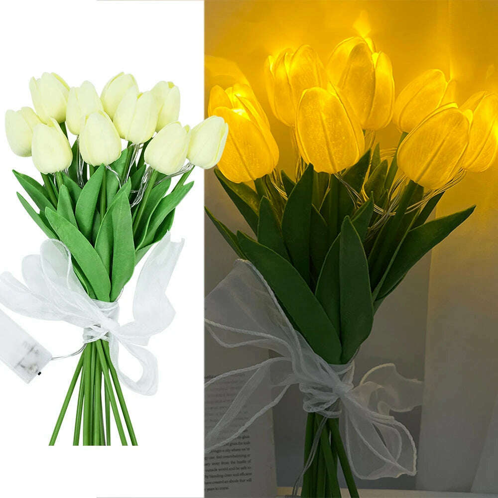 KIMLUD, 10/15Heads 13inch Led Glowing Artificial Tulip Flower Bouquet Decorations for Home/Office/Garden Fake Flower with Lights Battrty, Z01-10pcs, KIMLUD APPAREL - Womens Clothes